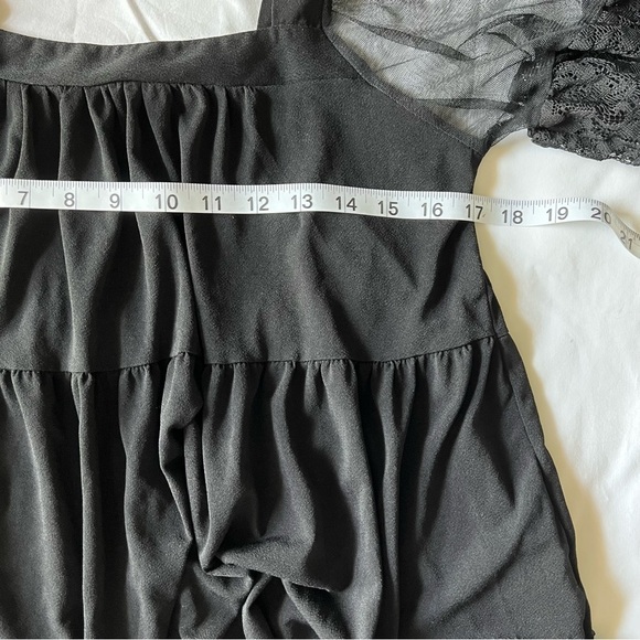 TEMPTED hearts lace puff sleeve organza baby doll top solid black size small - Picture 8 of 13